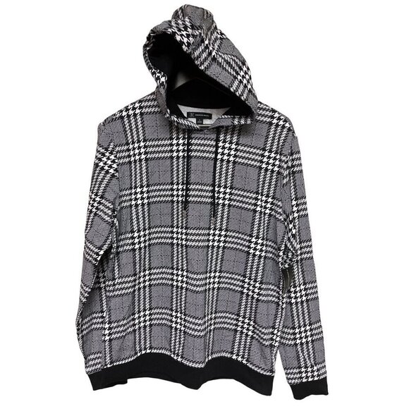 NEW! International Concepts Black White Plaid Hooded Sweatshirt Men's Small - Picture 1 of 8